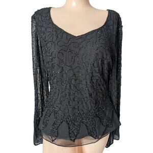 Vintage Chiffon Beaded Top Women Large Whimsigoth Fairy Grunge Witchy Retro 90s
